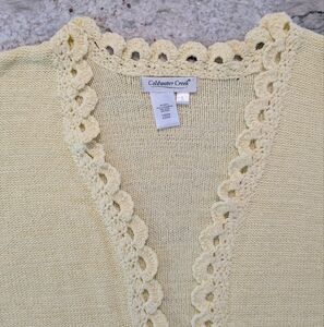 Coldwater Creek Cardigan Sweater Crochet Trim Size Large Yellow Knit No Buttons